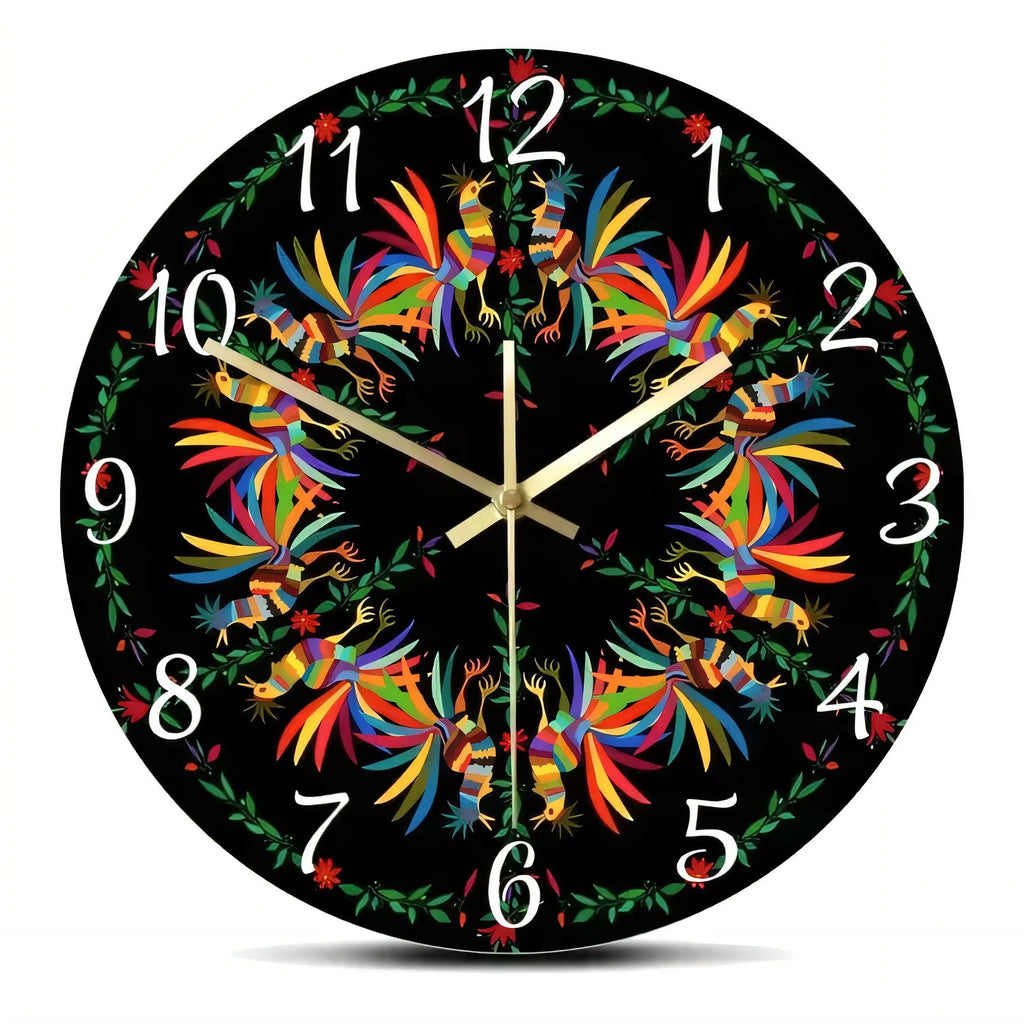 Otomi Bird Wall Clock — Mexican Folk Art Home Décor