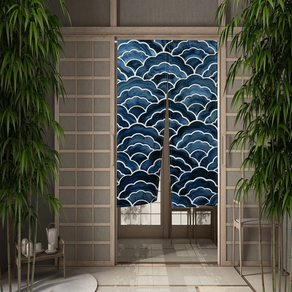 Great Wave Noren Door Curtain — Japanese Linen Half Curtain