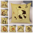 Samurai Cat Cushion Cover — Vintage Japanese Tattoo Art