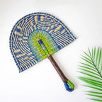 Handwoven Seagrass Fan — Boho Striped Décor