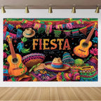 Mexican Fiesta Photo Backdrop — Cinco de Mayo Cactus & Guitar Party Banner