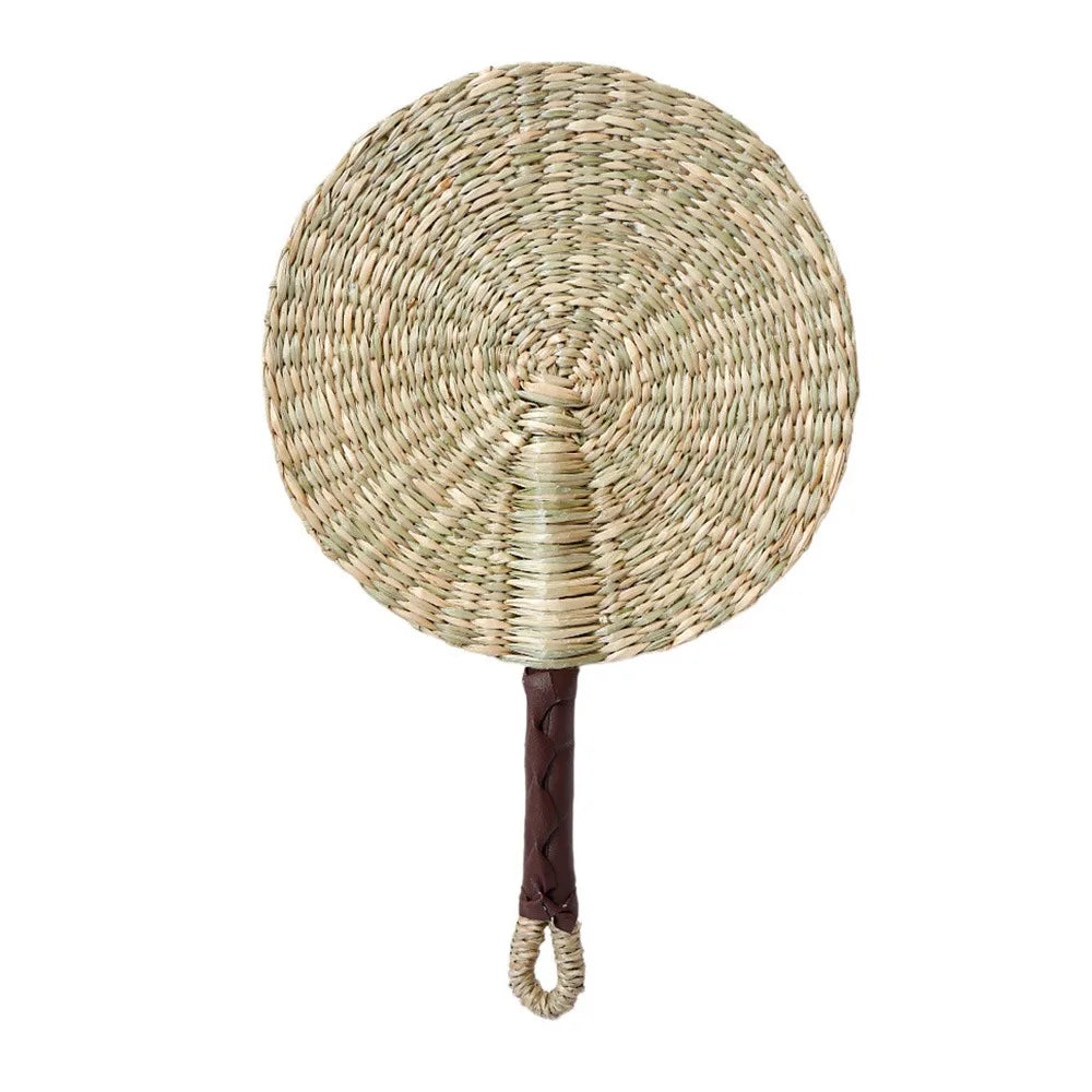 Handwoven Seagrass Fan — Boho Striped Décor