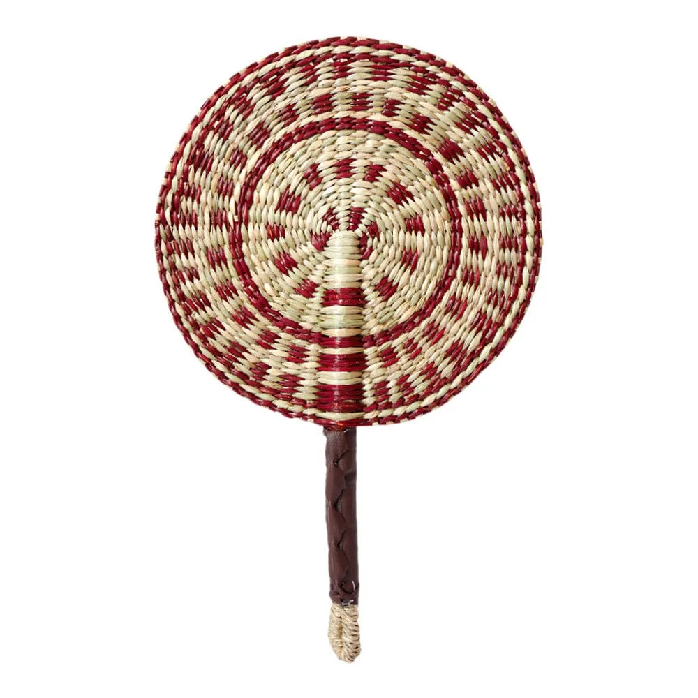 Colorful Striped Patterns Seagrass Woven Fan Bohemian Anti-Mosquito Hand Braided Fan Portable Natural Cattail Fan School/Office
