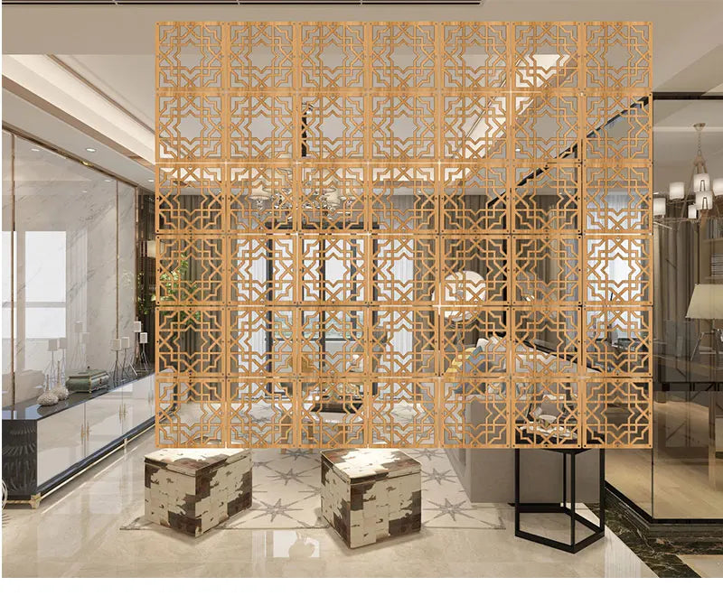Japanese Wooden Room Divider — Hollow Screen Partition Panels