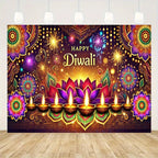 Diwali Lotus & Diya Mandala Tapestry — Indian Festival Wall Art