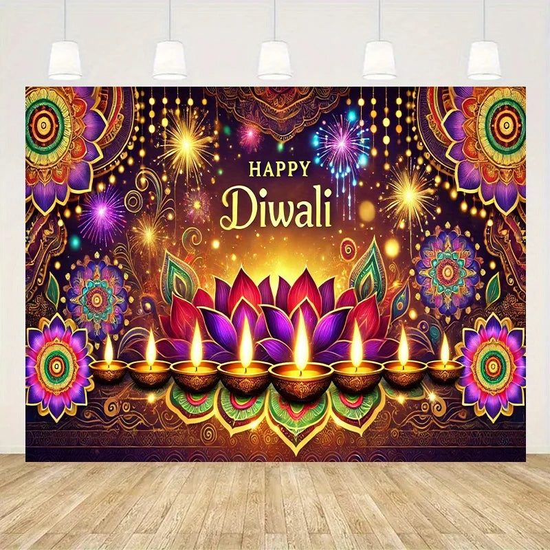 Diwali Lotus & Diya Mandala Tapestry — Indian Festival Wall Art