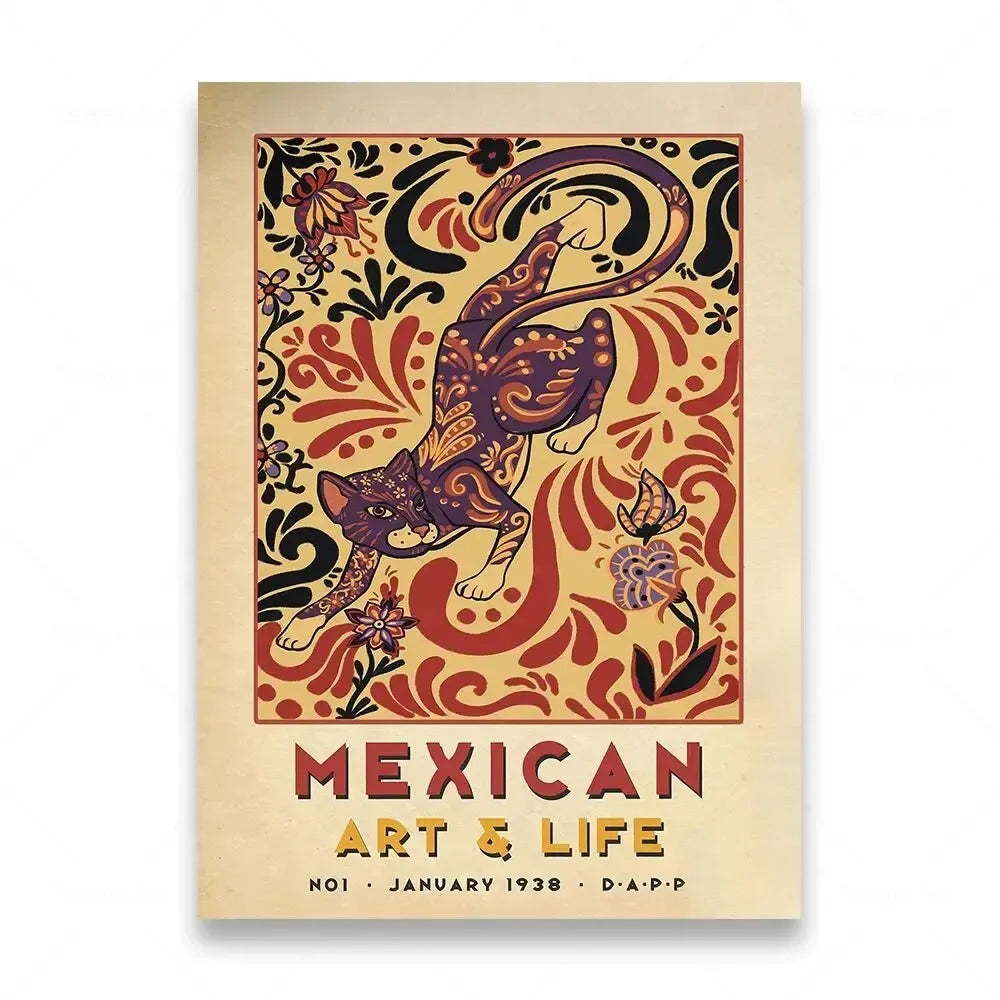 Mexican Folk Art Canvas Print — Vintage-Style Wall Art Poster