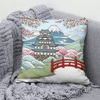 Lucky Cat & Mount Fuji Cushion Cover — Japanese Art Pillow