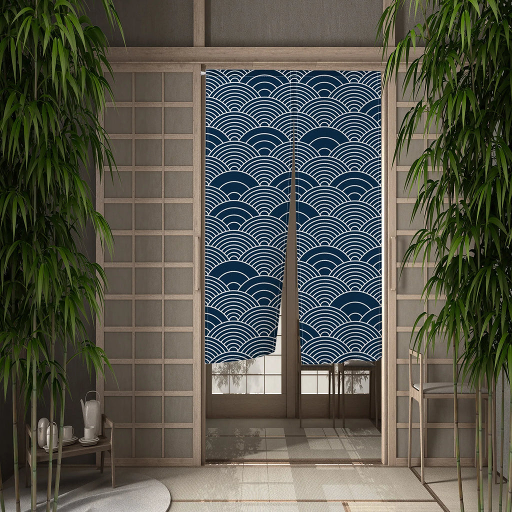 Great Wave Noren Door Curtain — Japanese Linen Half Curtain