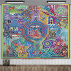 Huichol-Inspired Mexican Yarn Art Tapestry Wall Hanging – Vibrant Mandala Home Decor
