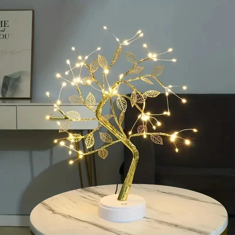 Golden Leaf LED Tree Light — Touch Copper Wire Night Lamp
