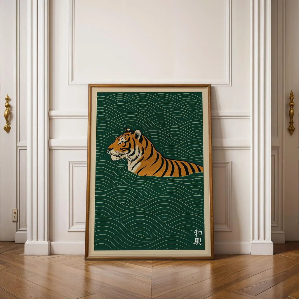Ukiyo-e Tiger Canvas Wall Art — Japandi Wave Print