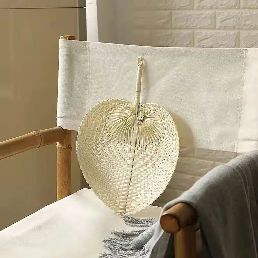 Handmade Peach Shaped Bamboo Woven Cooling Fan Straw Hand-woven Fan Summer Bamboo Artificial Cooling Fan Woven Fan Home Decor