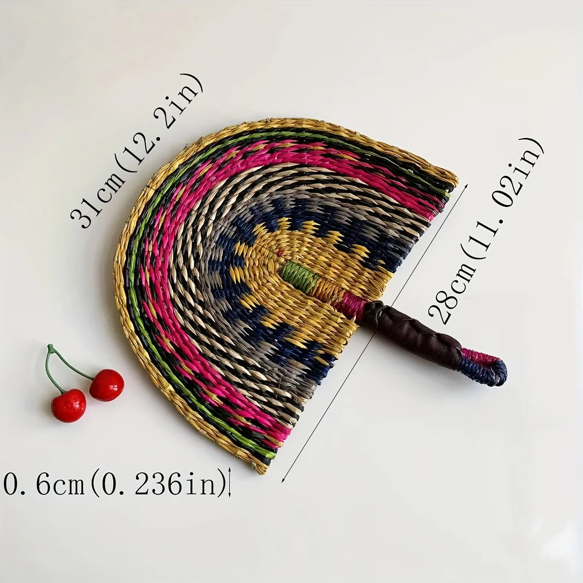 Gold & Pink woven fan, about 31 x 28 cm
