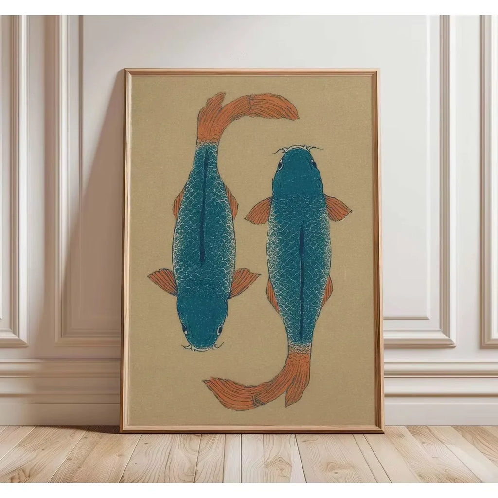Vintage Koi Fish Canvas Print — Japandi Aesthetic Wall Art