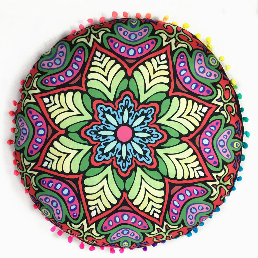 Moroccan Mandala Floor Cushion Cover — Round Bohemian Tatami Seat Cover