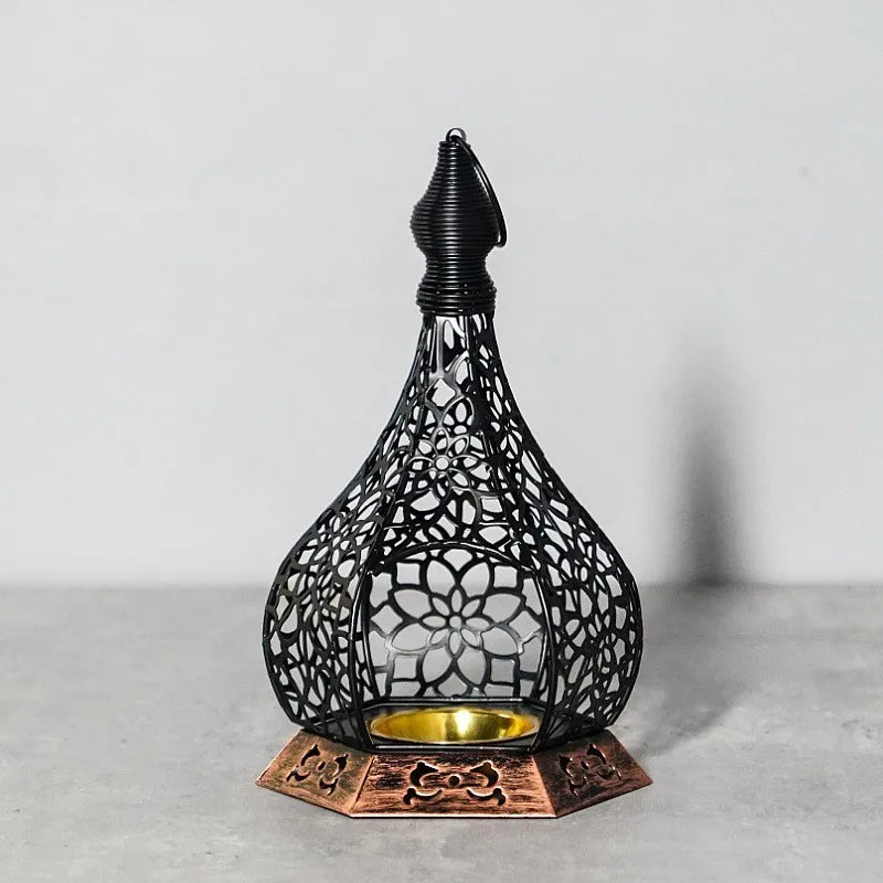Moroccan Iron Lantern — Hand-Pierced Hanging Candle Holder