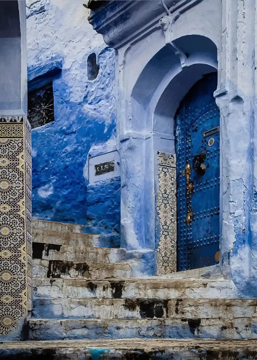 Moroccan Blue Door Canvas Print — Chefchaouen & North African Wall Art