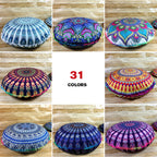 Indian Mandala Round Floor Cushion Cover — Boho Pom-Pom Pouf Cover