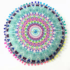 Indian Mandala Round Floor Cushion Cover — Boho Pom-Pom Pouf Cover