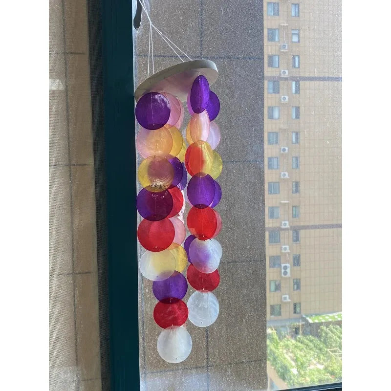 Natural Rainbow Capiz Shell Wind Chime – Handwoven Hanging Ornament