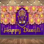 Happy Diwali Backdrop — Diya & Lotus Festival Photo Banner, 25 Designs
