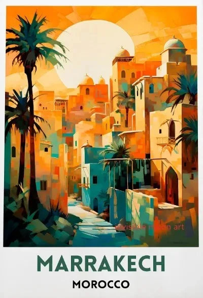 Casablanca & Marrakesh Travel Poster — Moroccan Architecture Canvas Print