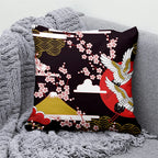 Lucky Cat & Mount Fuji Cushion Cover — Japanese Art Pillow