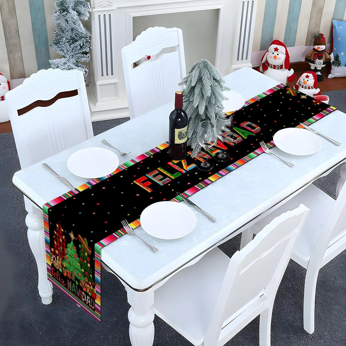 Feliz Navidad Mexican Christmas Table Runner – Serape Stripe