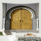 Blue Moroccan Arch Tapestry — Islamic Geometric Wall Hanging