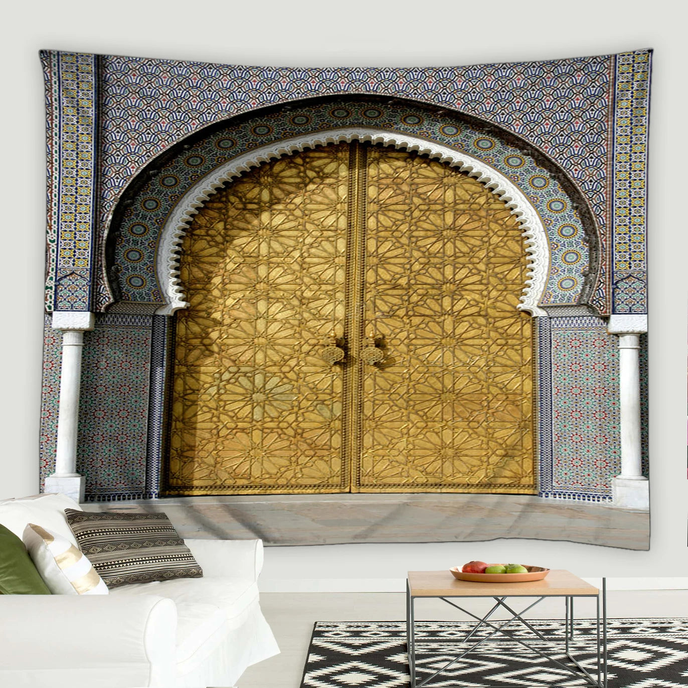 Islamic Retro Blue Moroccan Architectural Tapestry hanging geometric pattern Door Bohemian Living Room Home decor tapestry