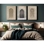 Moroccan Arch Window Canvas Print — 3-Panel Geometric Wall Art Set