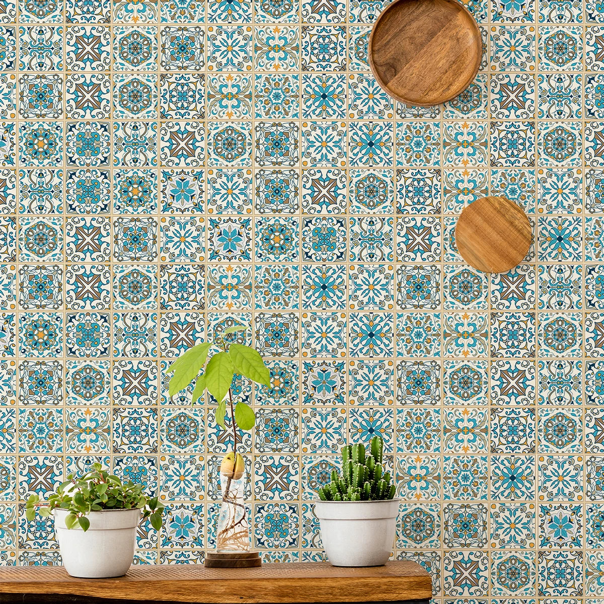 Moroccan Vintage Floral Tile Stickers, Self-Adhesive Moisture-Resistant, Removable Vinyl Home Decor for Kitchens, Bathrooms