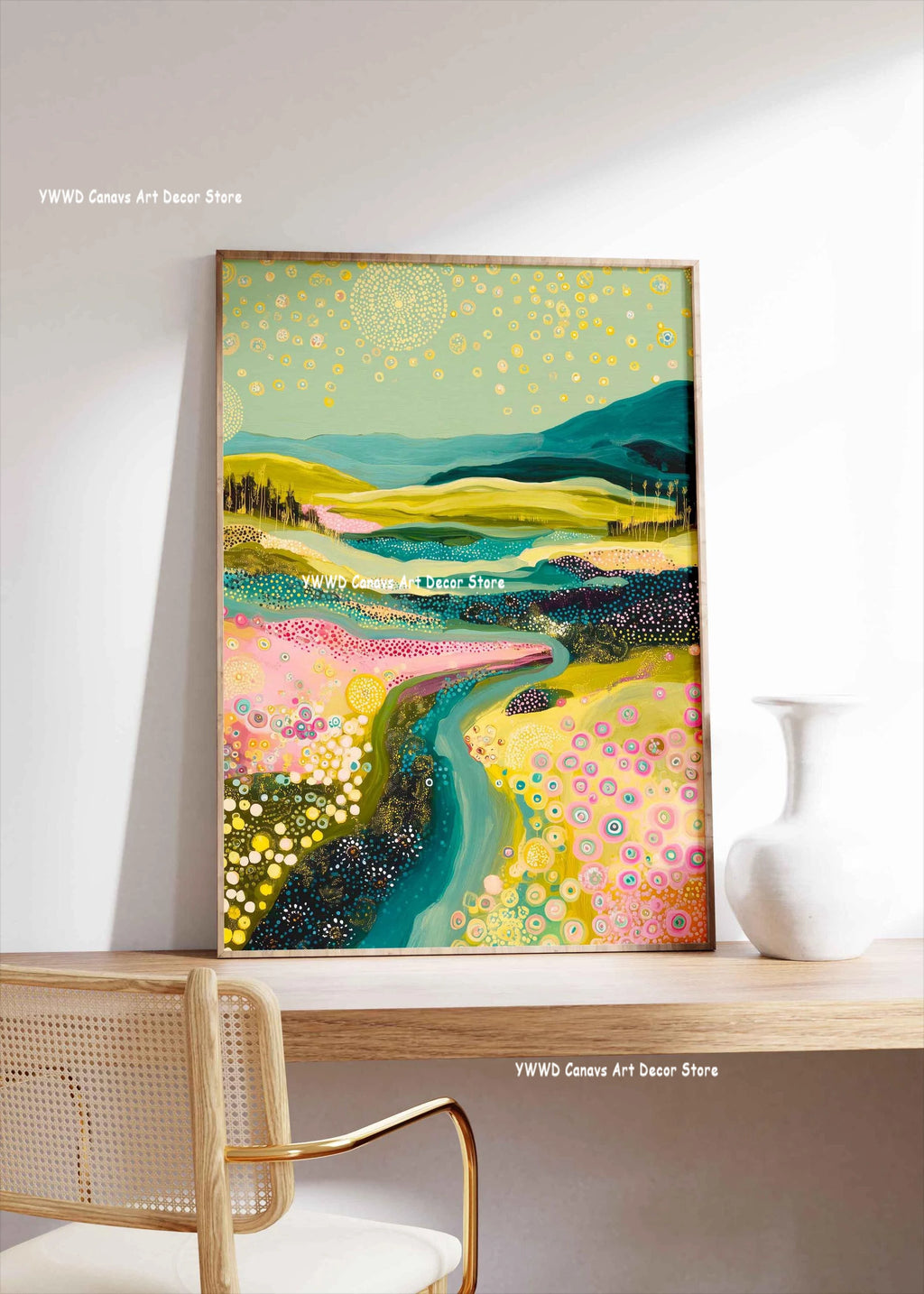 Yayoi Kusama Pink Jellyfish — Mount Fuji Abstract Canvas Print