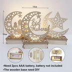 Ramadan Mubarak LED Wooden Ornament — Moon & Star Eid Decoration