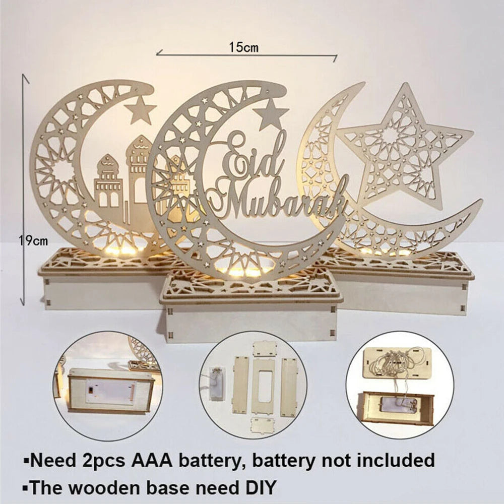 2025 Ramadan Mubarak Eid al Fitr LED Light Decorations Wooden Handicrafts Home Decoration Castle Moon Star Small Ornament