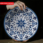 Hand-Painted Navy Blue Ceramic Plate — Moroccan Floral Wall Hanging