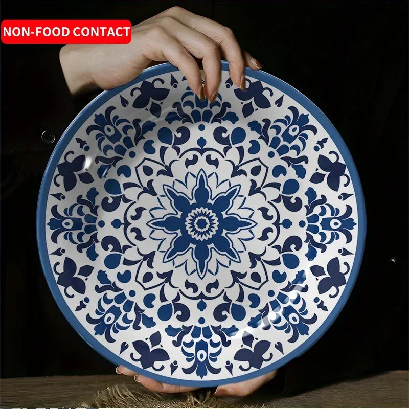 Hand-Painted Navy Blue Ceramic Plate — Moroccan Floral Wall Hanging