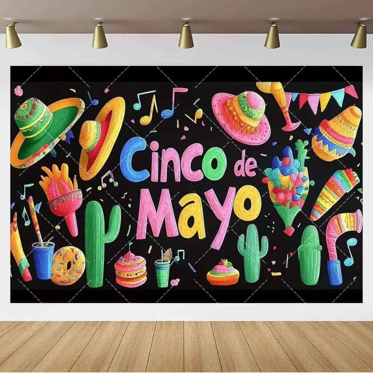 Mexican Fiesta Photo Backdrop — Cinco de Mayo Cactus & Guitar Party Banner