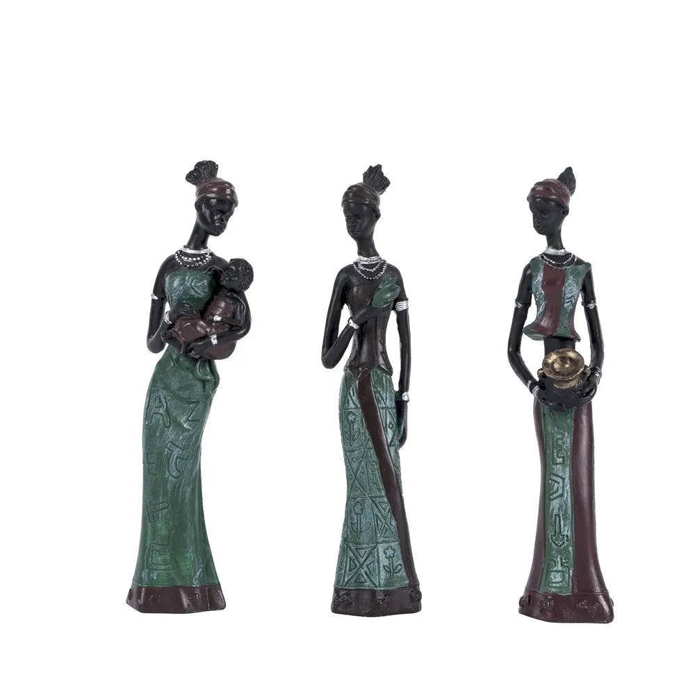 African Women Sculpture Set — 3-Piece Resin Figurines