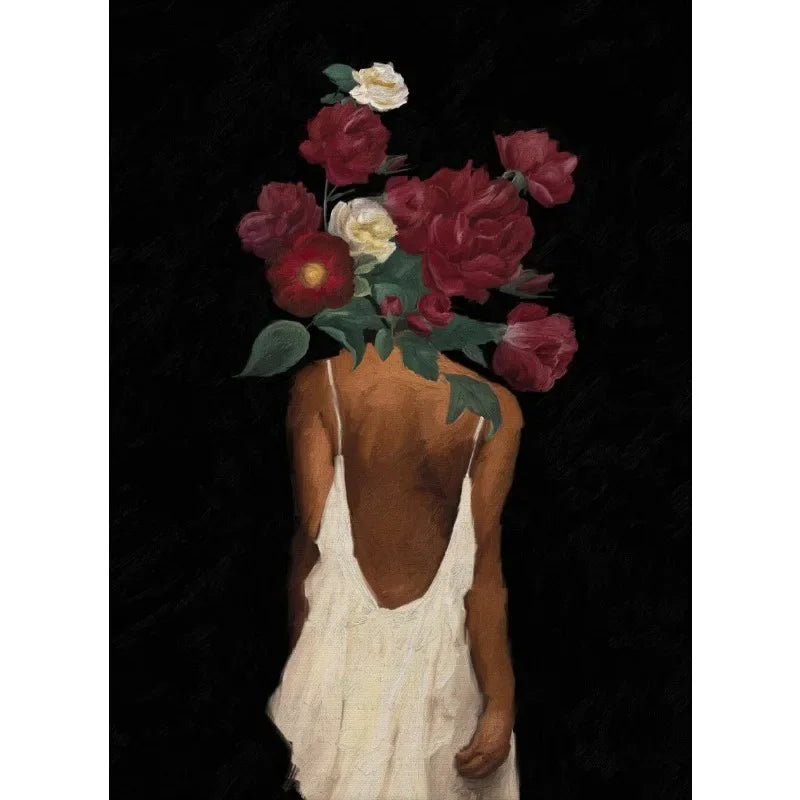 Flower Crown Black Woman Canvas Print — Modern African Wall Art