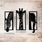 Safari Animal Metal Wall Art Set — 3-Piece Elephant, Giraffe & Zebra Décor