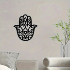 Moroccan Khamsa Cutout Wall Art — Black Metal Hand of Fatima Sign
