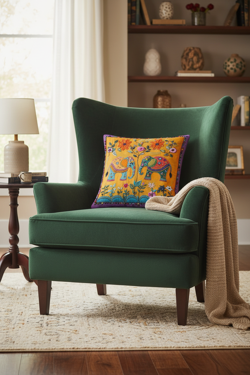 Twin Elephant Floral Cushion Cover — Bohemian Throw Pillow