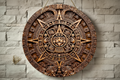 Aztec Sun Stone Wall Plaque – Vintage Wood-Style Carved Wall Art, 8x8 Inch Rustic Home Decor