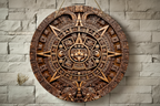 Aztec Sun Stone Wall Plaque – Vintage Wood-Style Carved Wall Art, 8x8 Inch Rustic Home Decor