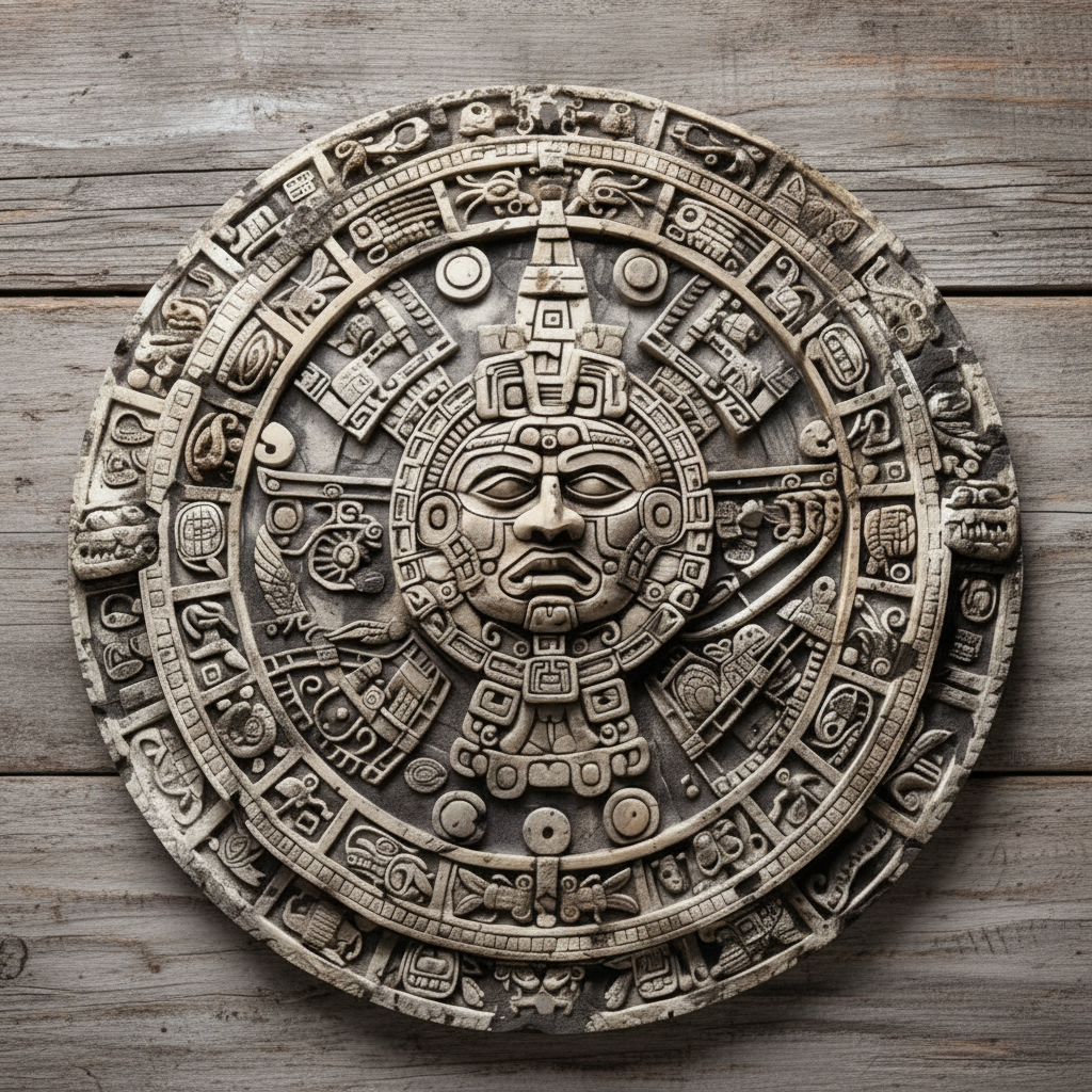 Aztec Sun Stone Wall Plaque – Aluminum HD-Printed Wall Art, 8x8 Inch Rustic Home Decor