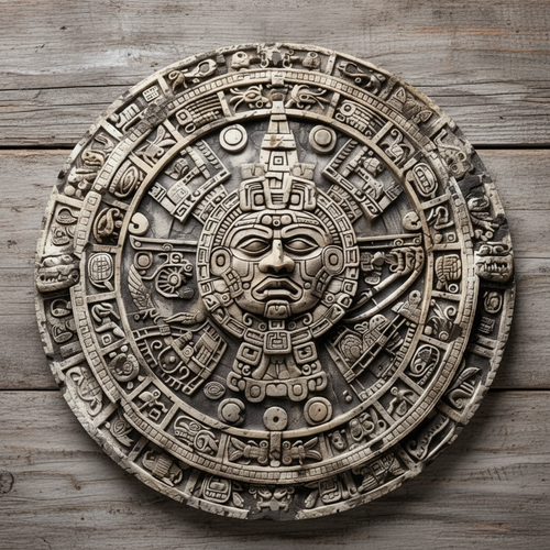 Aztec Sun Stone Wall Plaque – Aluminum HD-Printed Wall Art, 8x8 Inch Rustic Home Decor