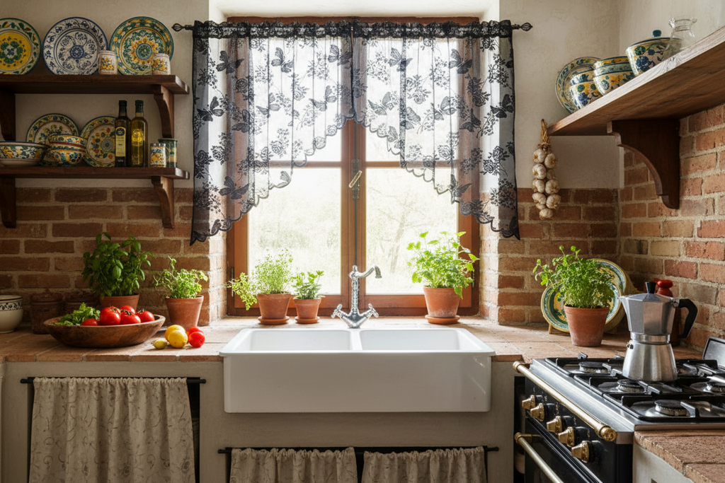 Lace Butterfly Sheer Curtain — French Rod Pocket Window Drape
