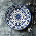 Navy Blue Ceramic Plate — Moroccan-Style Floral Wall Hanging